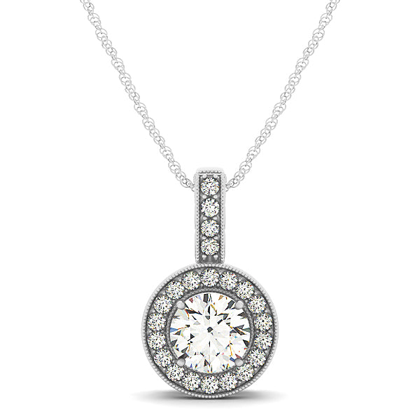 18K White Gold Round Diamond Halo Pendant