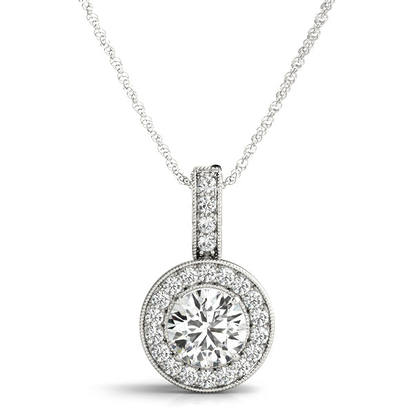 Platinum Round Diamond Halo Pendant