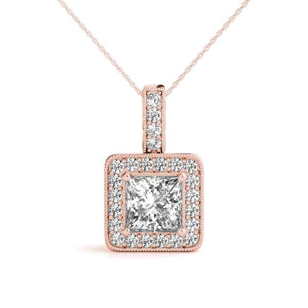 Rose Gold Lab Diamond Halo Square Pendant