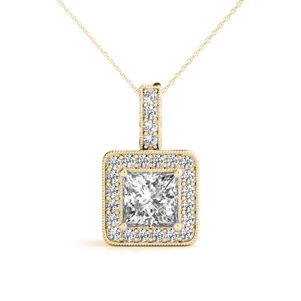 18K Yellow Gold 1 CT Square Diamond Halo Pendant