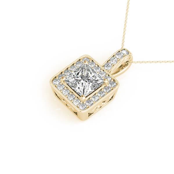 14K Yellow Gold Diamond Halo Square Pendant