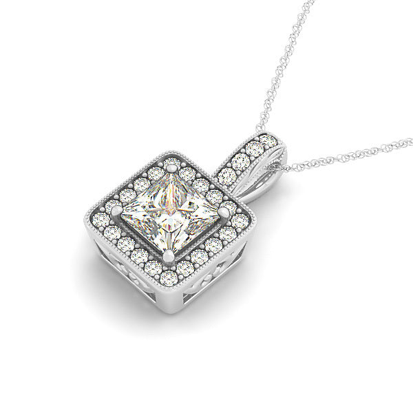 Platinum Diamond Halo Square Pendant