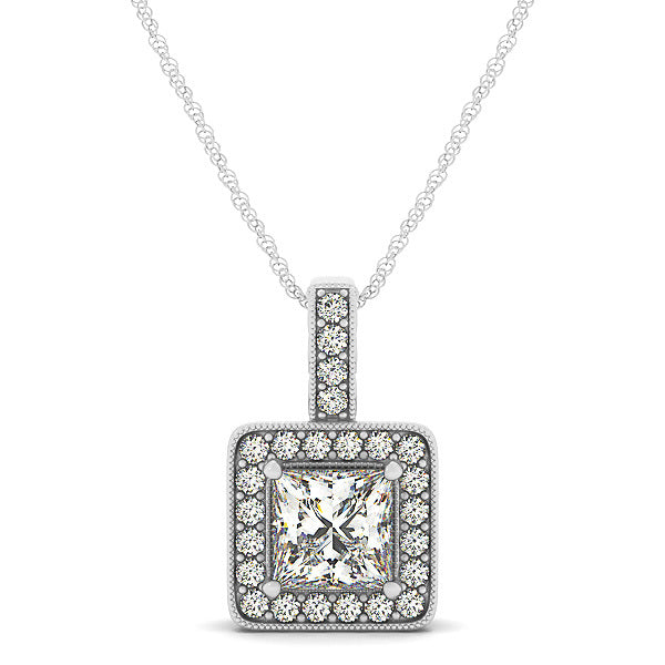 14K White Gold 1 CT Square Diamond Halo Pendant