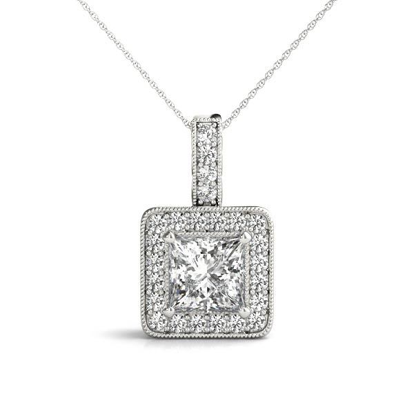 White Gold Lab Diamond Halo Square Pendant