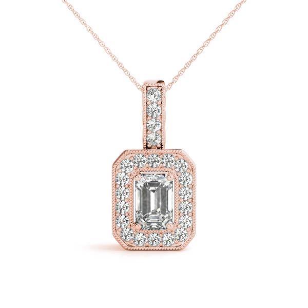 14K Rose Gold Emerald Diamond Halo Pendant