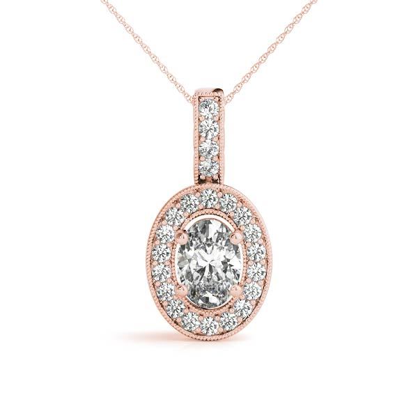 14K Rose Gold Oval Diamond Halo Pendant