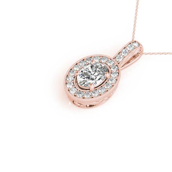 14K Rose Gold Oval Diamond Halo Pendant