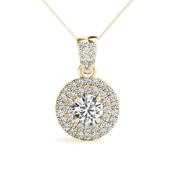 14K Yellow Gold Round Diamond Halo Pendant