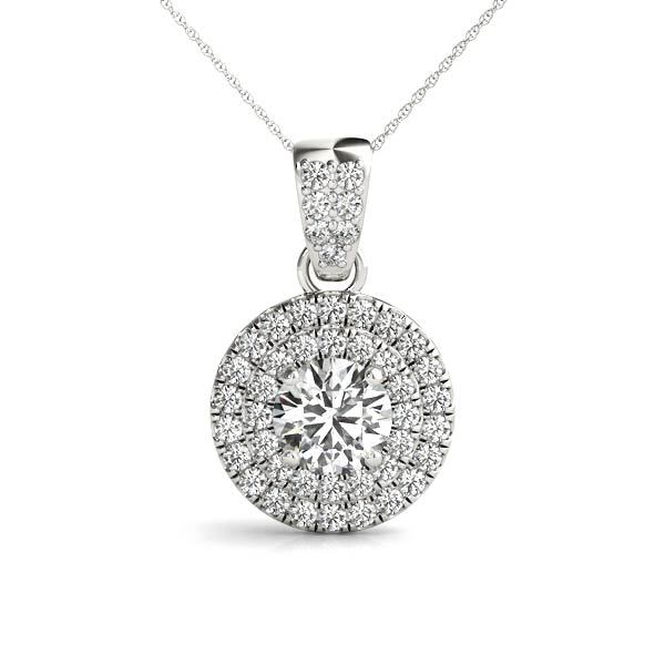 14K White Gold Round Lab Diamond Halo Pendant
