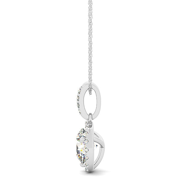 18K White Gold 1 ct Diamond Halo Pendant Necklace