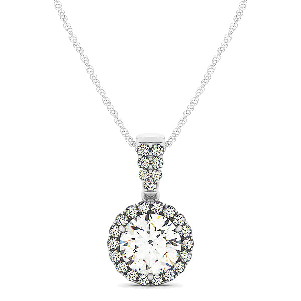 14K White Gold 1 CT Round Diamond Halo Pendant