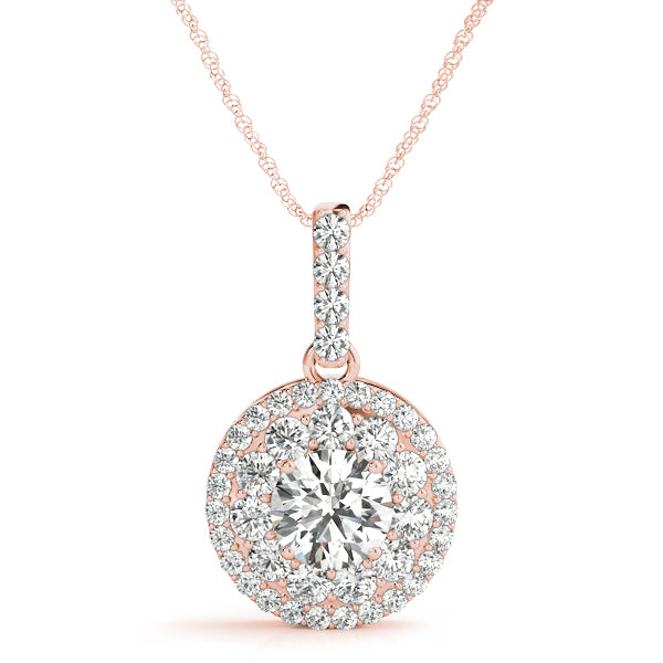 18K Rose Gold Round Diamond Halo Pendant