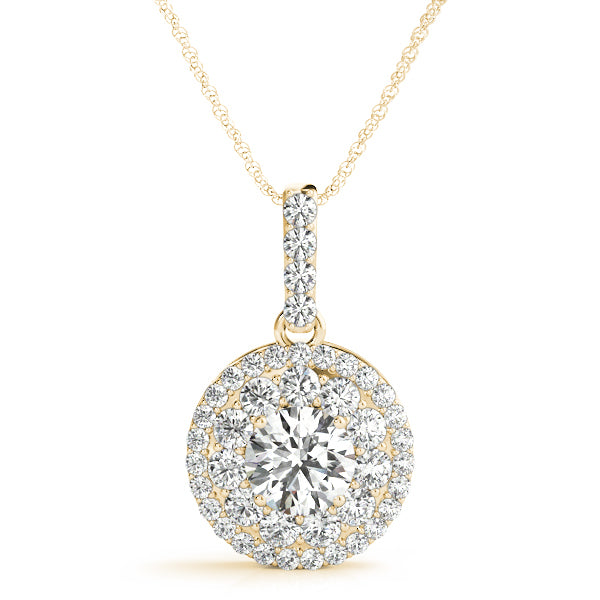 Round Diamond Halo 14K Yellow Gold Pendant