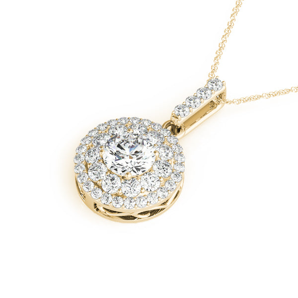 Round Diamond Halo 14K Yellow Gold Pendant