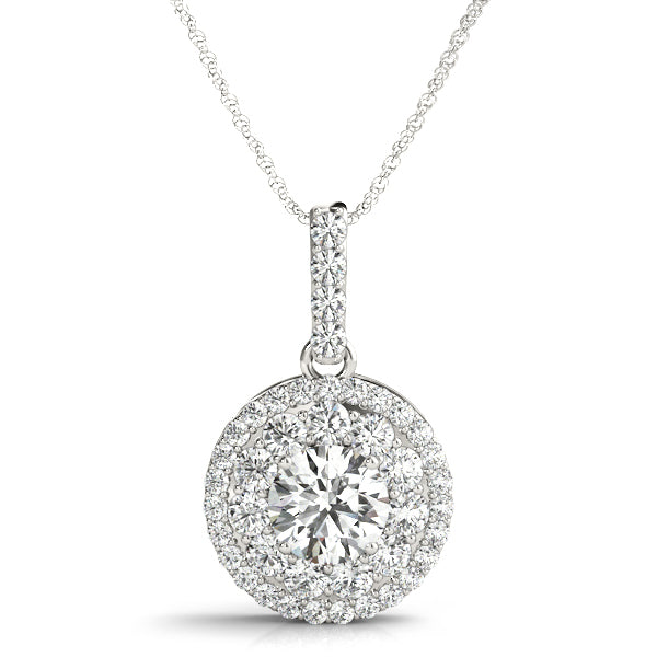 14K White Gold Round Diamond Halo Pendant