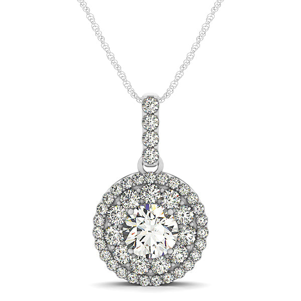 14K White Gold Round Diamond Halo Pendant
