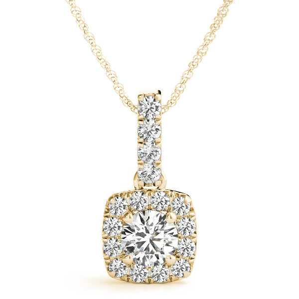 18K Yellow Gold Round Diamond Halo Pendant