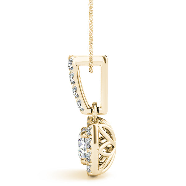 14K Yellow Gold Round Diamond Halo Pendant