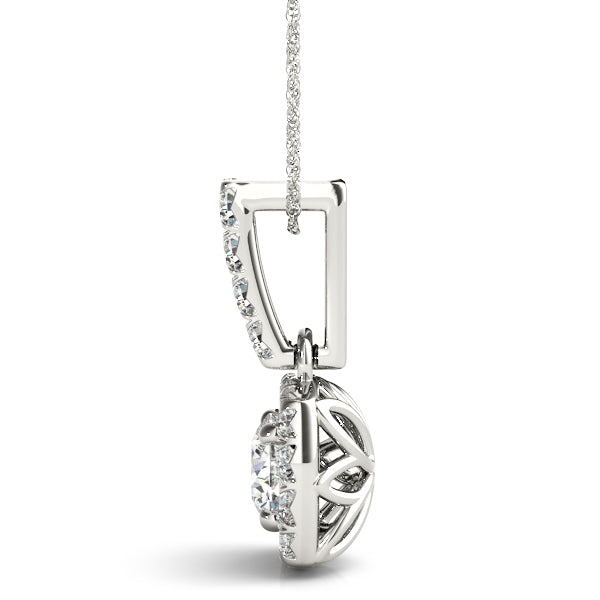 14K White Gold Round Diamond Halo Pendant