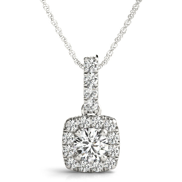 18K White Gold Round Diamond Halo Pendant