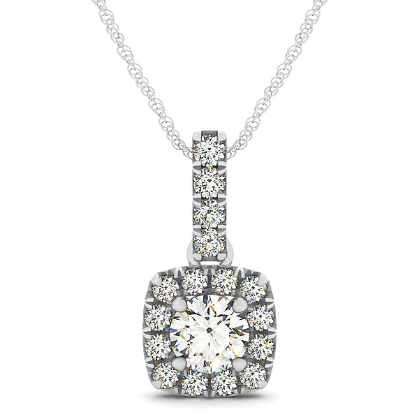 14K White Gold Round Diamond Halo Pendant