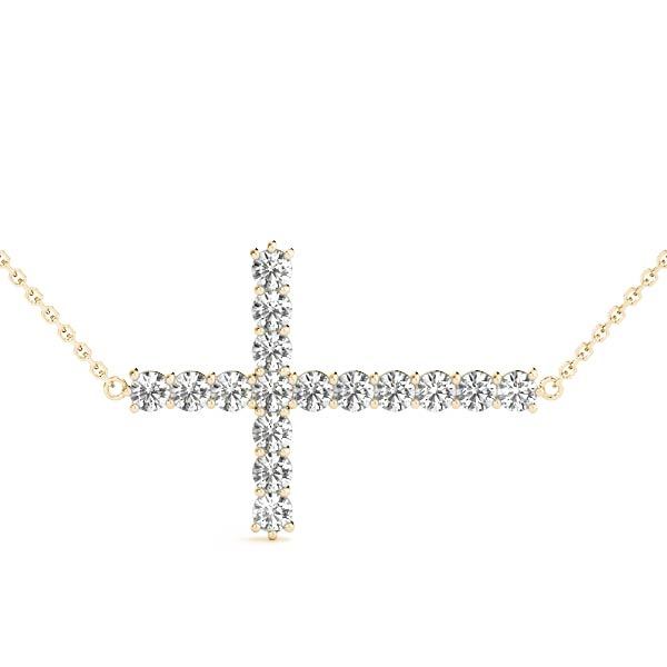 14K Yellow Gold Diamond Cross Pendant Jewelry