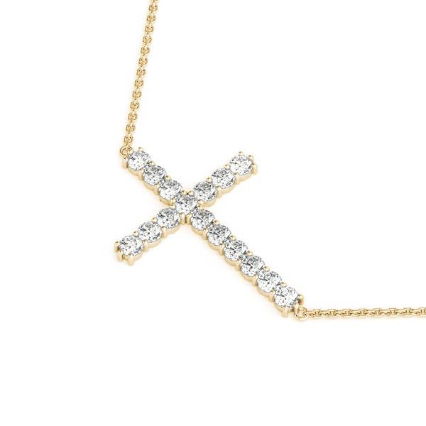 18K Yellow Gold Diamond Cross Pendant Jewelry