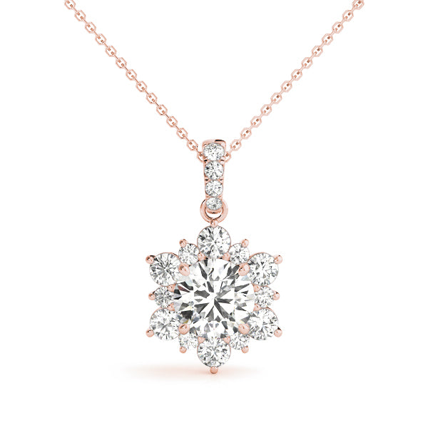 18K Rose Gold 1.5 ctw Round Diamond Halo Pendant