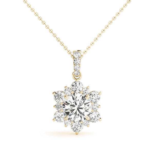 18K Yellow Gold Round Diamond Pendant Halo