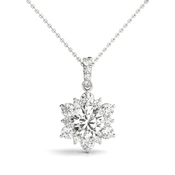 18K White Gold 1.5 ctw Round Diamond Halo Pendant