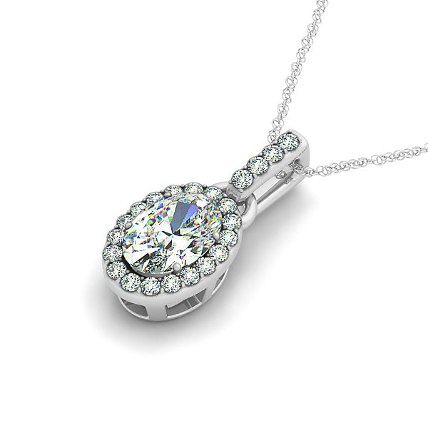Platinum 1/5 CT Oval Diamond Halo Pendant