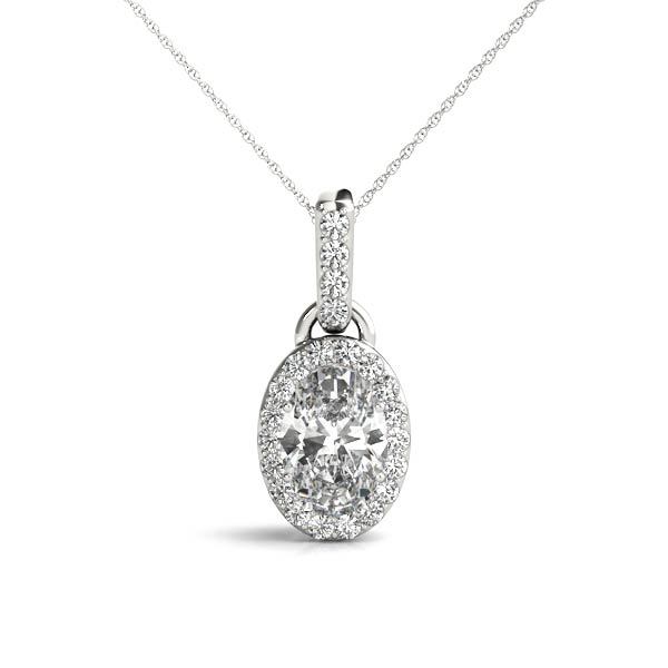 White Platinum Diamond Halo Oval Pendant