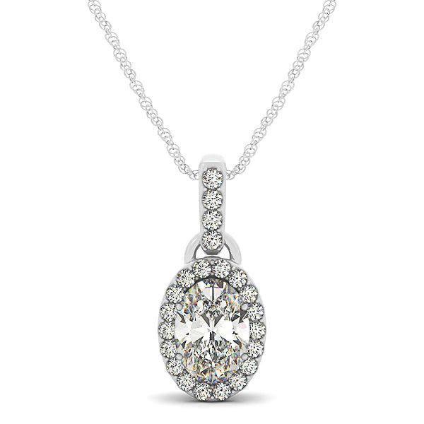 14K White Gold Diamond Oval Halo Pendant