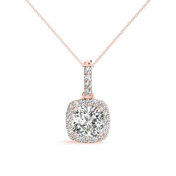18K Rose Gold 7/8 ct Diamond Cushion Halo Pendant