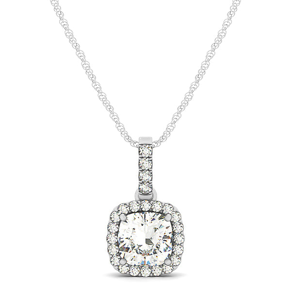 Platinum 7/8 ct Cushion Diamond Halo Pendant