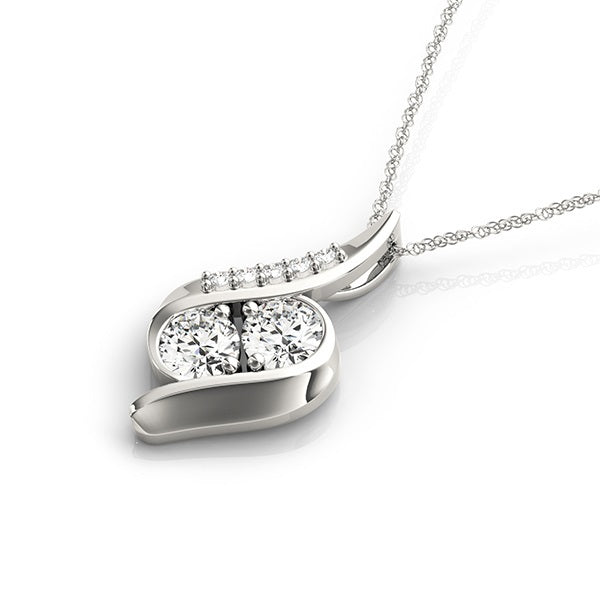 White Gold Multi-Diamond Two Stone Pendant