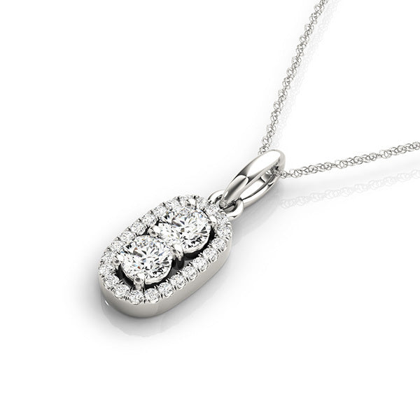 18K White Gold Multi-Diamond Two Stone Pendant