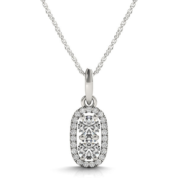 18K White Gold Multi-Diamond Two Stone Pendant