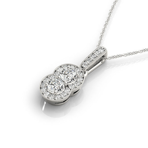 White Platinum Multi-Diamond Two Stone Pendant