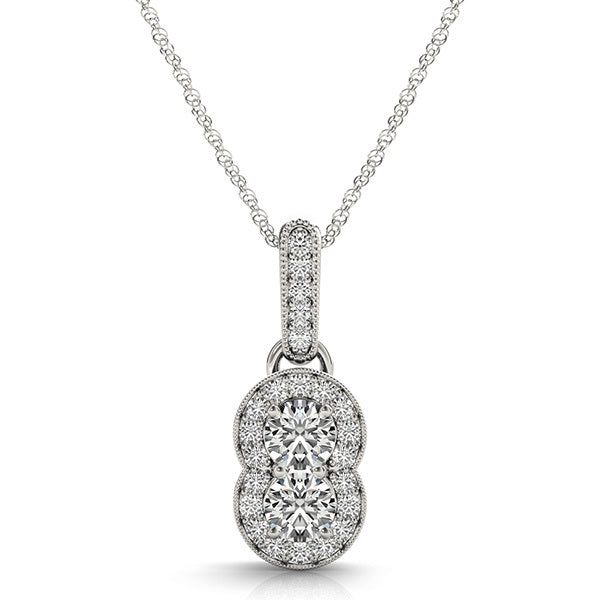 White Gold Multi-Diamond Two Stone Pendant