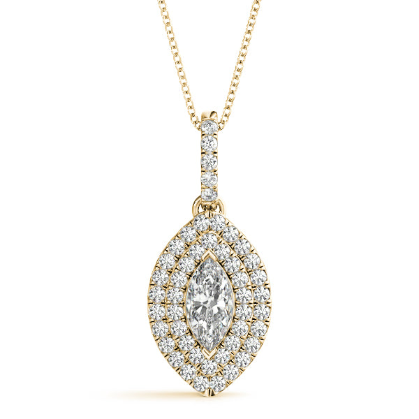 14K Yellow Gold Marquise Diamond Halo Pendant