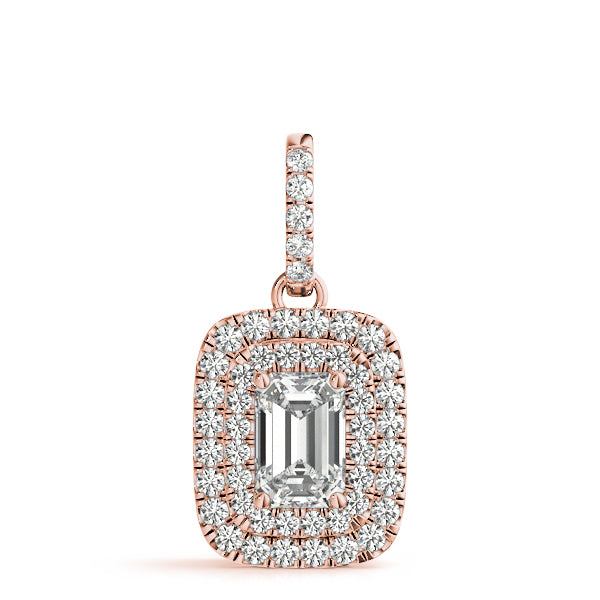 14K Rose Gold Emerald Diamond Halo Pendant