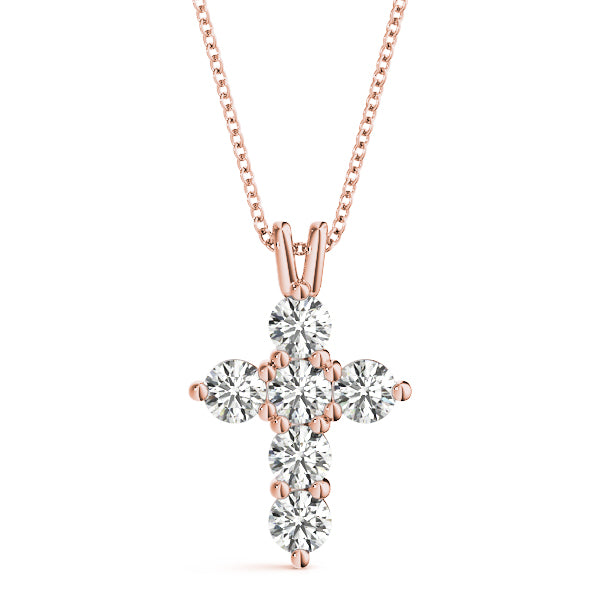 18K Rose Gold Diamond Cross Pendant