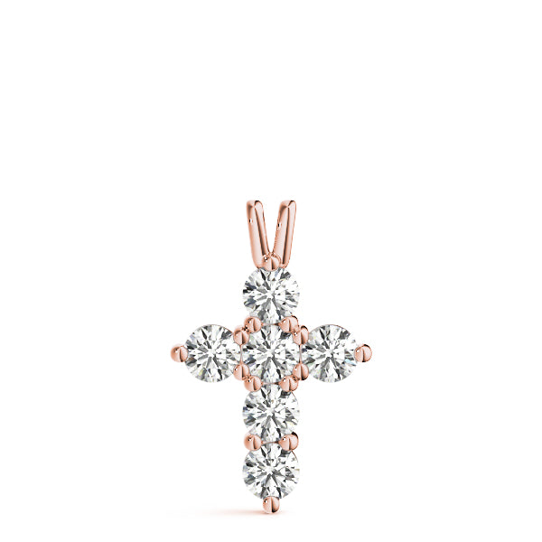 14K Rose Gold Diamond Cross Pendant
