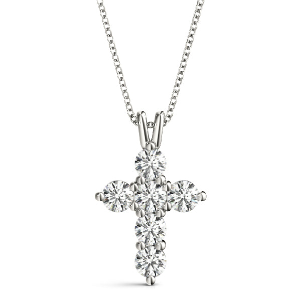 18K White Gold Diamond Cross Religious Pendant