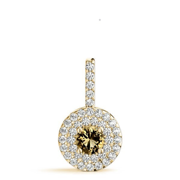 18K Yellow Gold Round Diamond Halo Pendant Necklace