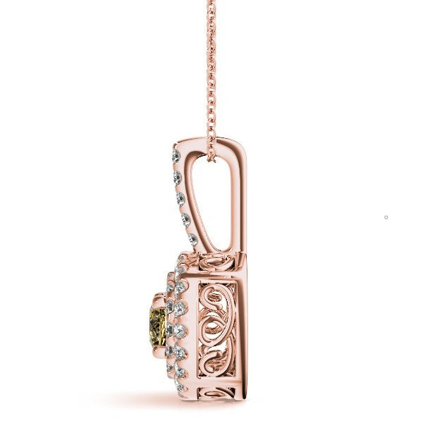 18K Rose Gold Round Diamond Halo Pendant