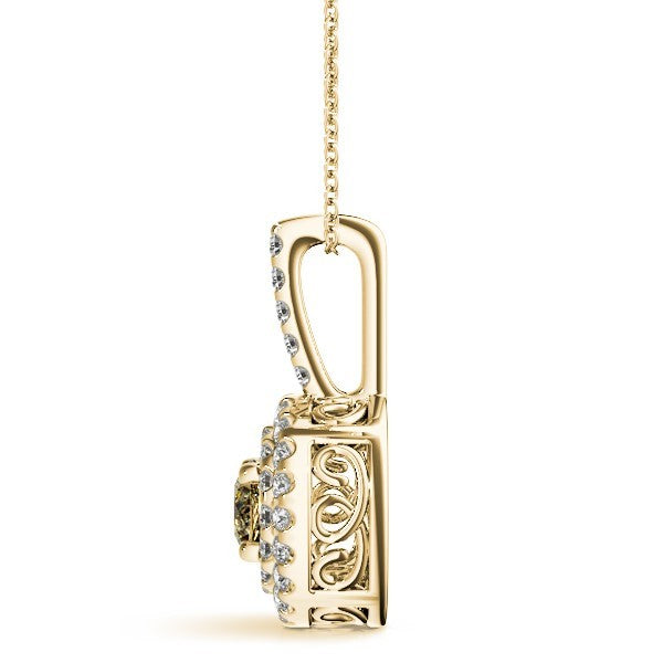 14K Yellow Gold Round Diamond Halo Pendant