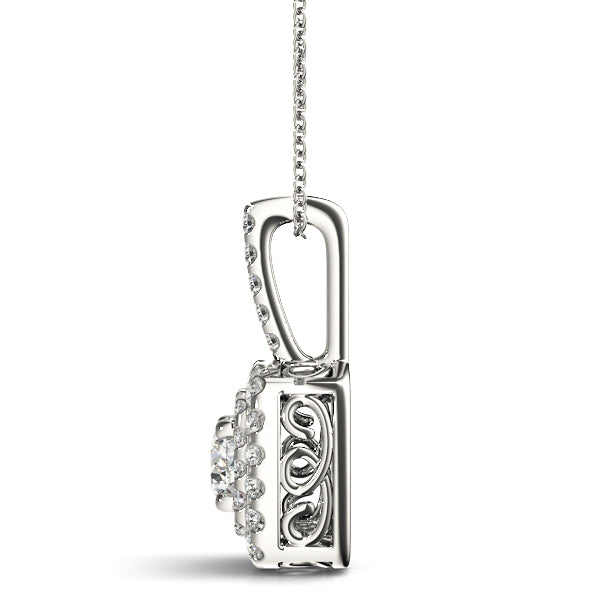 18K White Gold Round Diamond Halo Pendant