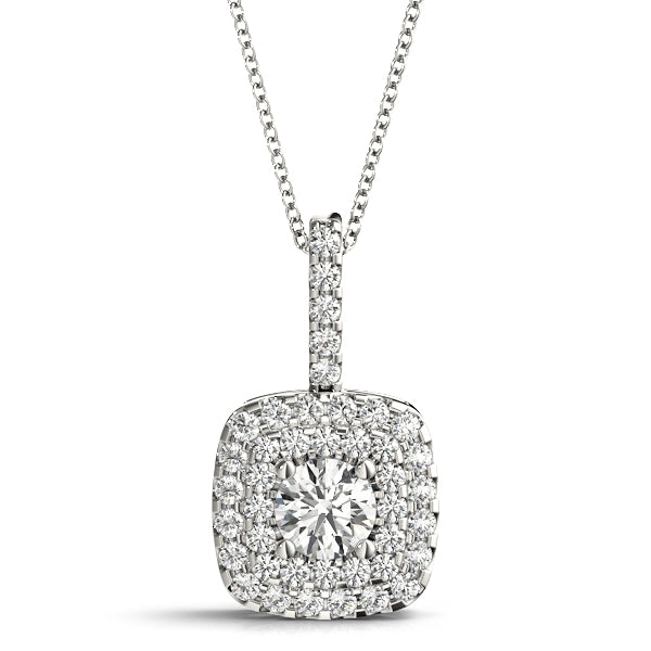 Platinum Round Diamond Halo Center Pendant